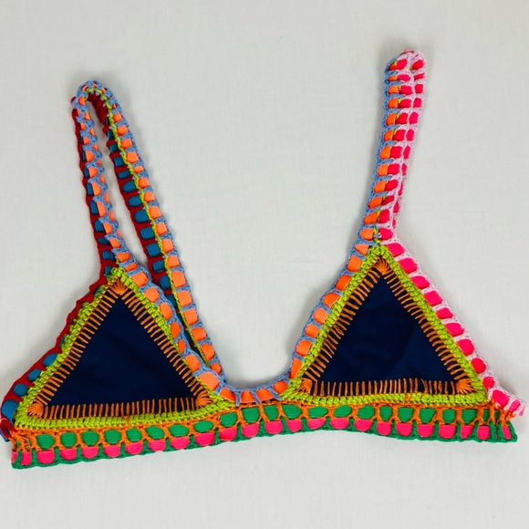 Kiini navy blue with multicolored elastic & crochet “Tasmin” two piece bikini. M - Picture 3 of 6